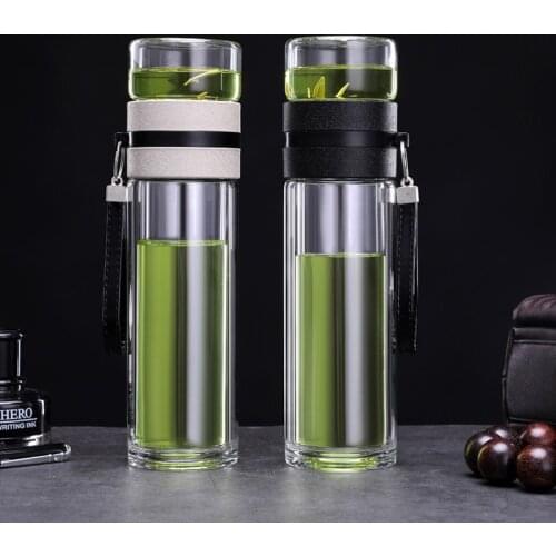 300ML Portable Glass Water Bottles With Stainless Steel Tea Infuser Filter Double Wall Tea Bottle Glass Tumbler Travel Drinkware