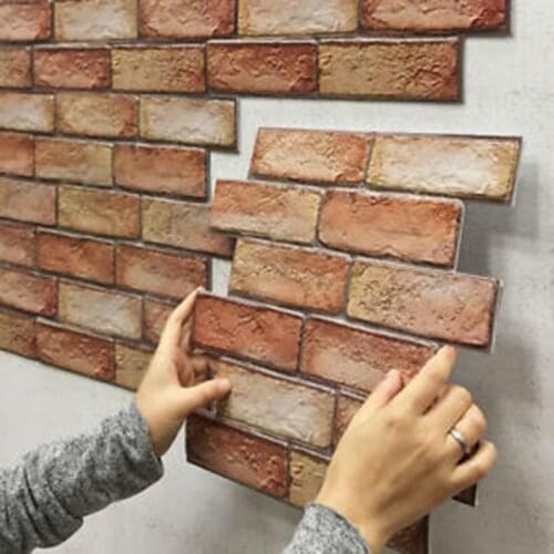3D Pvc Imitation Brick Wall Stickers Paper Brick Stone Wallpaper Rustic Effect Self-adhesive Bathroom Kitchen Stickers Home Deco
