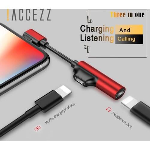!ACCEZZ 2 IN 1 Dual Lighting Charging&Audio&Calling Headphone Adapter For iphone X 8 7 Plus Jack to Earphone AUX Splitter Cables