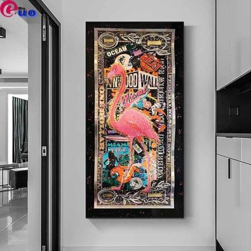 5d Diy Diamond Painting Cross Stitch Graffiti Flamingo Golden Dollar Abstract Art Full Square Diamond Embroidery Money Picture