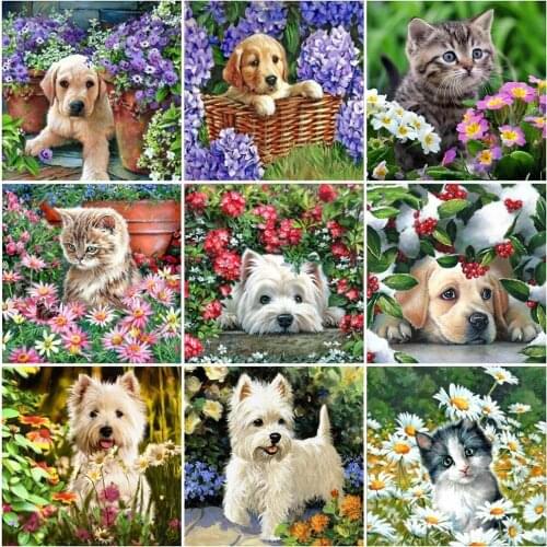 Diamond Painting Dog In Garden Handicraft Full Square Round Drill Embroidery Animal Mosaic Garden Craft Kit Handmade Gift