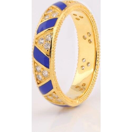Authentic S925 Enamel Shine Stones And Stripes With Crystal Ring Band For Women Wedding fit Lady Fine Jewelry