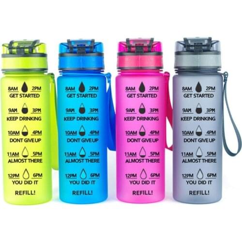Large Capacity Sports Water Bottle with Time Marker Plastic Bouncing Cover Outdoor Reusable Leak Proof Drinking Cup