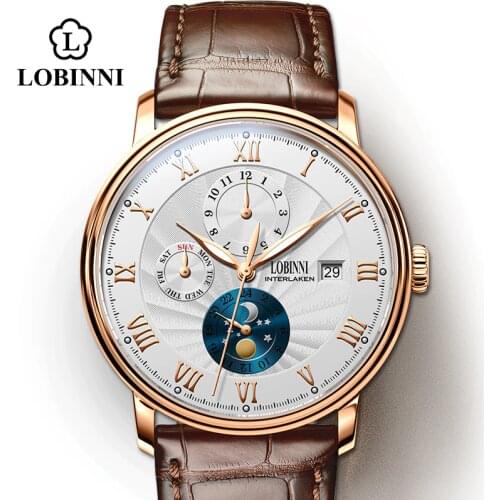LOBINNI Seagull Movement Watch Men Automatic Mechanical Men Watches Switzerland Luxury Brand Leather Male Skeleton Watches