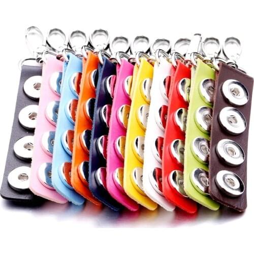 Four Snap Button PU Leather Snap Keychains DIY Keyrings Fit 18mm buttons Charms Keyring For Women Accessory