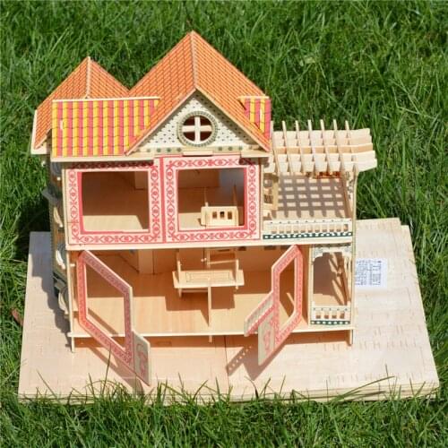 Wooden DIY dollhouse miniature doll house girls pretend play toys assembled Educational Mini 3D Stereo puzzle house for children