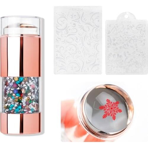 Double-ended Silicone Nail Stamper Stamping Plate Set Jelly Crystal Handle with Cap Nail Art Stamp Stencil Scraper Tools