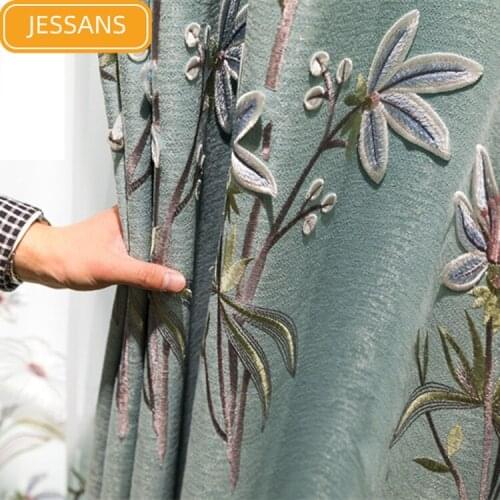 European Style 2021 New Shading Embossed Embroidered Curtains for Bedroom Living Room American High-end Atmospheric Embroidery