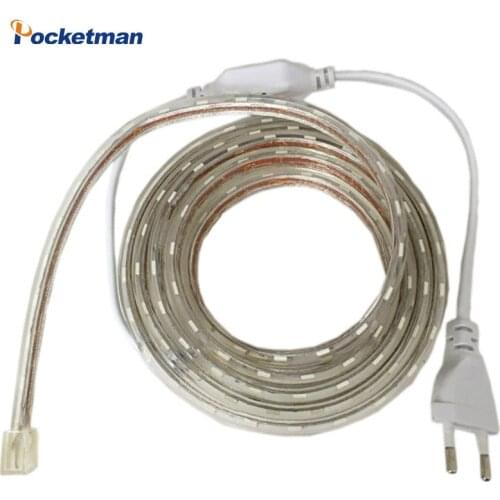 LED Strip Flexible light 1M/2M/3M/4M/5M/6M/7M/8M/9M/10M/15M/20M +Power Plug,60leds/m Waterproof led light SMD 5050 AC 220V ZK50