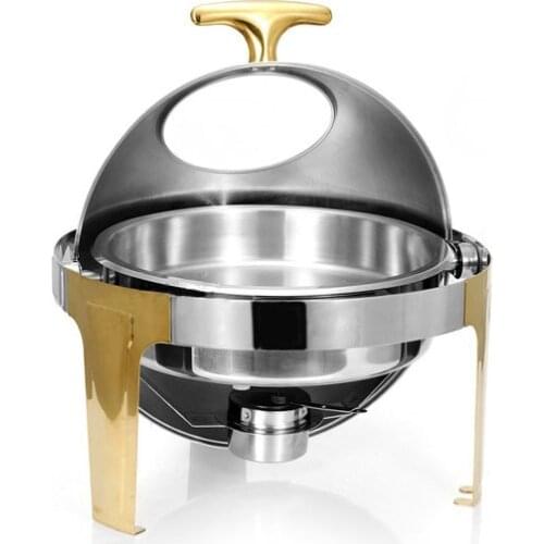 Hot Sale Stainless Steel Gold Flip Round Buffet Chafing Dish With Window