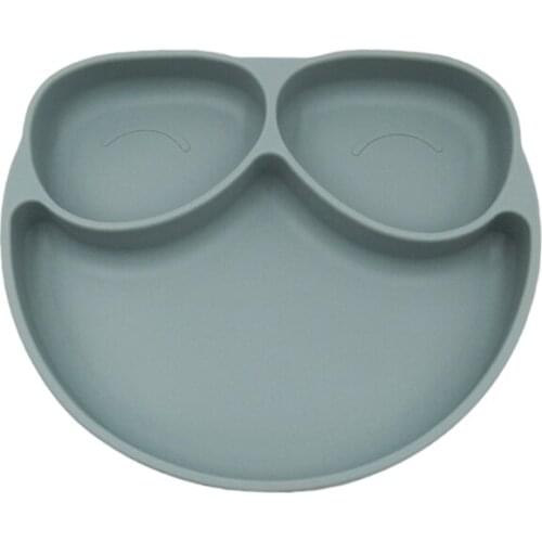 Baby Suction Cup Bowl Divided Dinner Plate Infants Learning Feeding Dish Non-toxic BPA-Free Silicone Solid Color Cute Cartoon