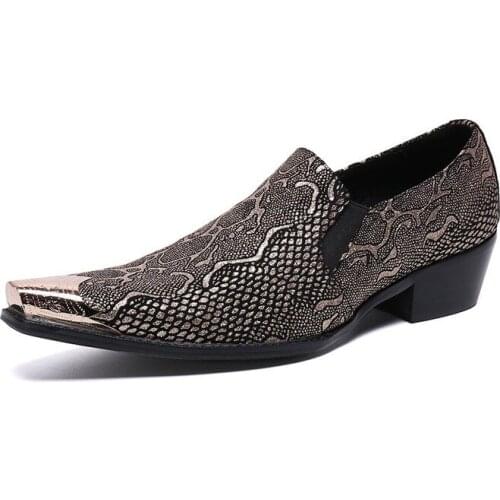 Fashion Gold Toe Office Men Dress Shoes Italian Printing Design Nightclub Stage Party High Heel Charming Mens Oxfords