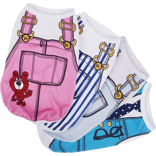 Cartoon Dog Shirt Fake Strap Summer Small Dog Cotton Clothes Chihuahua Tshirt Puppy Vest Yorkshire Terrier Pet Cat Outfit