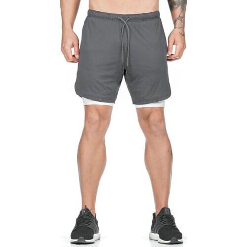 2021 NEW Mens Running Shorts Male 2 in 1 Sports Short Pants Double-Deck Quick Drying Zipper Pockets Jogging Gym Trousers