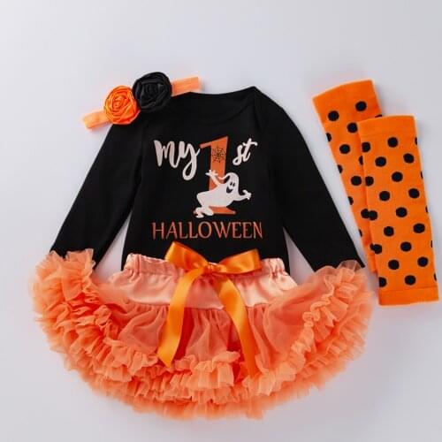 4 PCS Newborn Baby Girls Halloween Party Clothing Cotton Long Sleeve Romper Skirt Costume