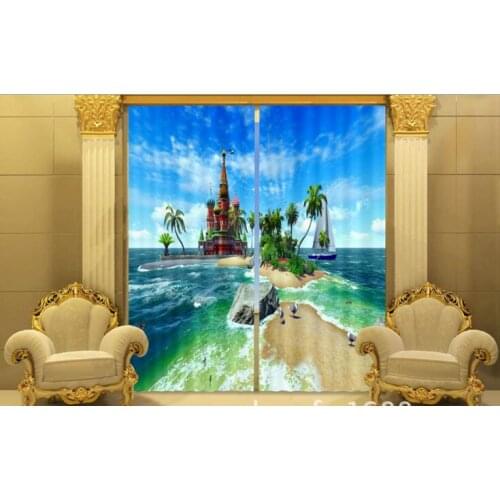 Seaside Castle Luxury Blackout 3D Window Curtain For Living Room Bedroom Customized size Drapes Cortinas Rideaux Cushion cover