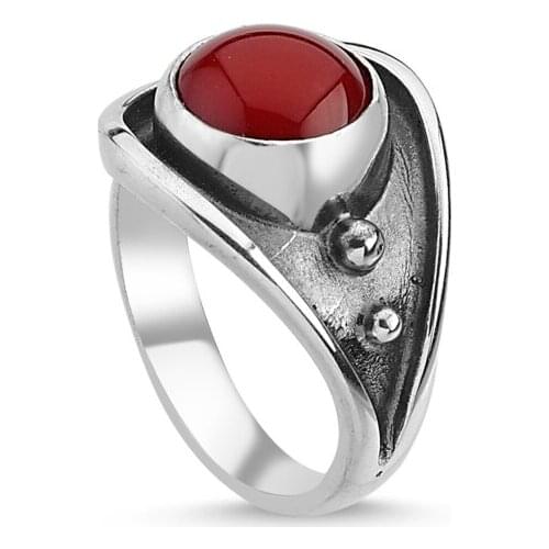 Silverlina Silver Coral Stone Handwork Ring