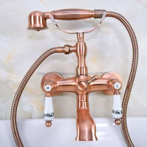 Bathtub Faucets Wall Mounted Bathroom Bath Shower Faucets Antique Red Copper Bathtub Faucet With Hand Shower Nna328
