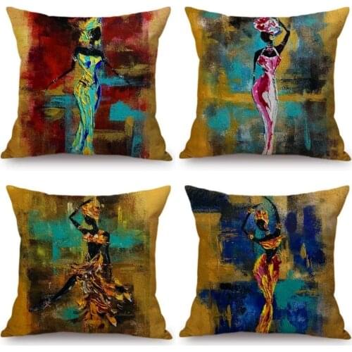 Modern Oil Painting Art Decoration Black Girl African Dancer Abstract Throw Pillow Cover Hotel Double print Cushion Cover