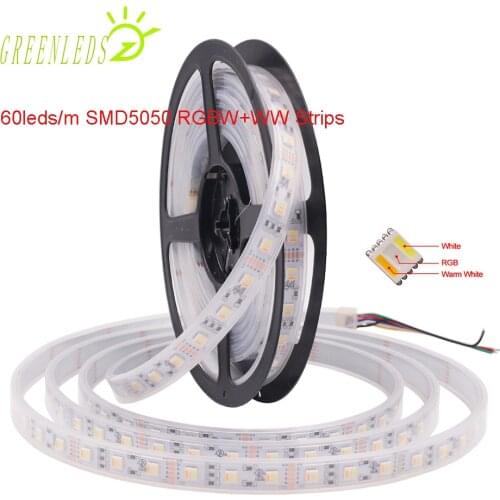 LED Strips IP67 Waterproof 60LEDs per Meter RGBW+WW Color 14.4w/m DC12V/24V Flexible Strips With 3 Years Warranties
