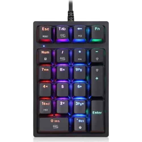 USB Wired Mechanical Numeric Keypad 21 Keys Mini Numpad RGB Backlight Keyboard Multiple Lighting Effect Modes for Laptop PC