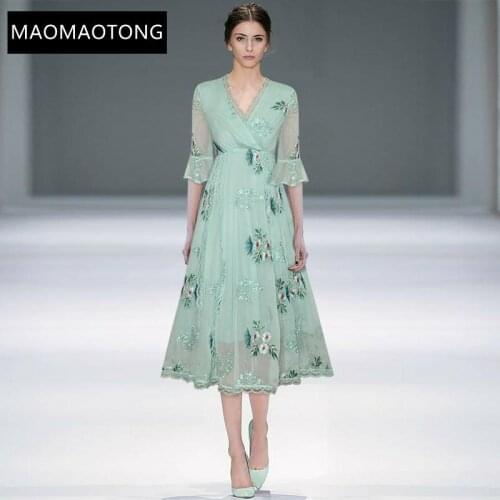 Womens Clothing Womens Clothing Fashion Designer Dress Summer Womens Dress V Neck Embroidery Chiffon Elegant Dresses