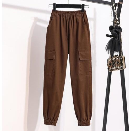 Women Casual Cargo Pants New 2021 Brief Style Solid Color Loose Elastic High Waist Female Trousers Sportwear Plus Size 4XL 5XL