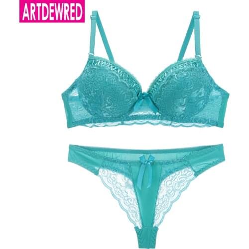 New 2019 Sexy B C Women Bra Thong Set Lace Hollow out Panty Underwear Set Temptation Bra Brief Sets