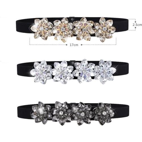 2019 Beautiful Rhinestones Crystal Womens wide Belt Girdle metal Button Elastic Band Dress bride Belts Female Elegant Waist DP96