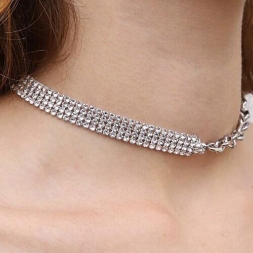 Women Crystal Choker Fashion Necklace Metal Chain Women Jewelry Accessories Wholesale