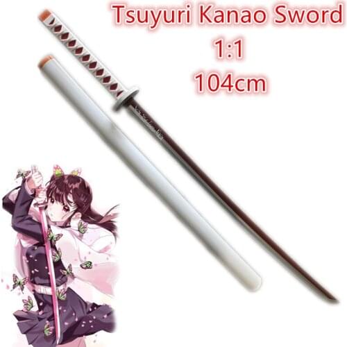 1:1 Anime 104cm Sword Weapon Demon Slayer Kimetsu no Yaiba Tsuyuri Kanao Pink Sowrd Cosplay Ninja Knife PU Prop Model Gift Decor