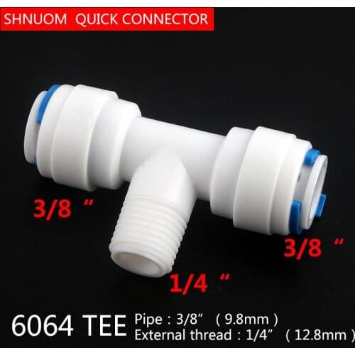 1/4" Male Thread Quick Connection 3/8" Tube Hose Equal Type T Water Connector Diameter Change Reverse Osmosis Aquarium Male Tee