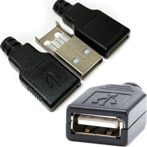 10pcs/Lot Type A Male USB 4 Pin Plug Socket Female Connector With Black Plastic Cover Type-A DIY Kits