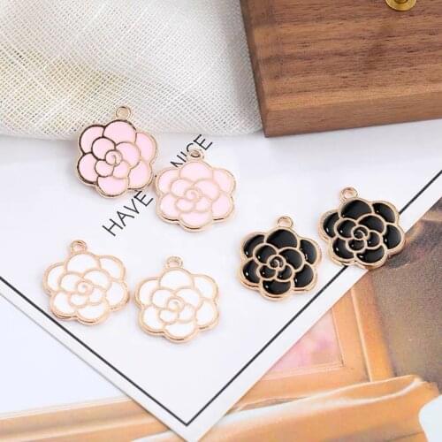 10pcs Rose Flower Enamel Charms Pendant for Earring DIY Fashion Charms for Jewelry Making