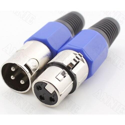 15pairs/lot Swiss Blue 3 Pin XLR Socket/ Microphone Plug/ Karaoke Connecter /Speaker Male And Female Butt Jack