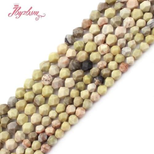 6/8/10mm Golden silk jades Square Faceted Natural Stone Beads For Jewelry Making DIY Necklace Bracelet Loose 15"Free Shipping