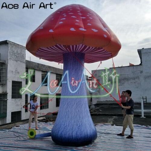 6m H plant model balloon inflatable mushroom replica,full printing Led lighting for sale