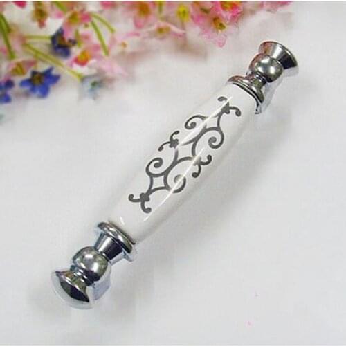 96mm White Dresser Drawer Pull Handles Ceramic Kitchen Cabinet Door Knobs Silver Modern Furniture Knob Pulls Porcelain Handle