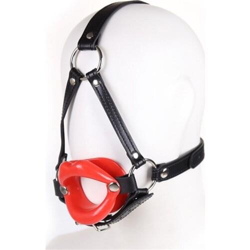 BDSM Sex Hood with Open Mouth Gag Leather Harness Head Bondage Belts O-ring Lips Gag in Mouth Adult Games Slave Oral Sex Toys
