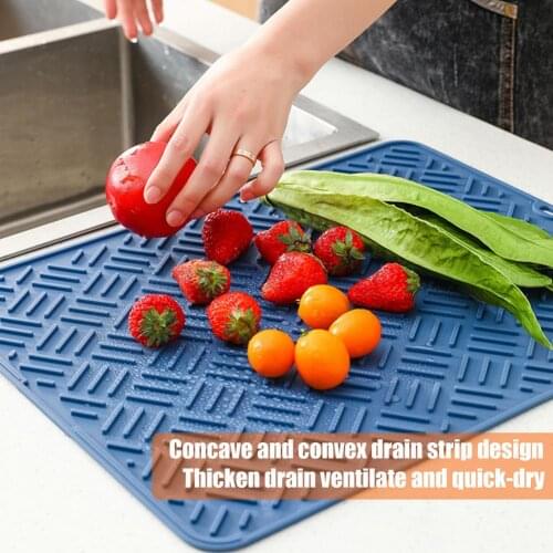 Large Silicone Drying Drain Mat, Counter Top Dish Non Slip Drain Pad, Heat Insulation Holder Dish Cup Draining Pad, Kitchen Mat