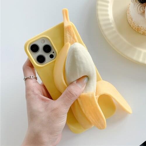 Funny 3D Stress Reliever Peeled Banana Phone Case For iPhone 12 11 Pro X XS Max XR 7 8 Plus SE2020 Cute Soft Silicon Cover Coque
