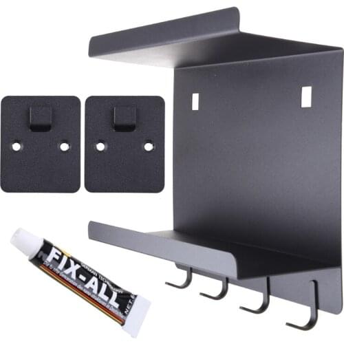 Black Wall Mounted Bathroom Shelf with Towel Rack and 5 Hooks Rustic Storage Floating Shelf for Kitchen Bathroom Living Room and