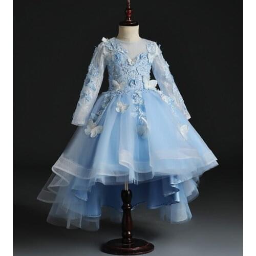 Kids Appliques Lace Flower Girls Dress Pageant Party Wedding Ball Gown Long Sleeve Prom Princess Formal Occassion Girl Dress