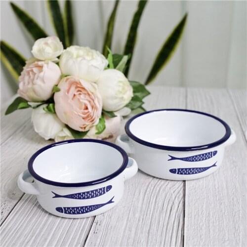 Enamel cup Japanese antique enamel double ear cup. 2 pieces / 1 bag