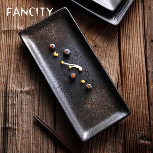 FANCITY Japanese ceramic rectangular plate sushi plate snack plate set plate western food plate cake plate dessert plate