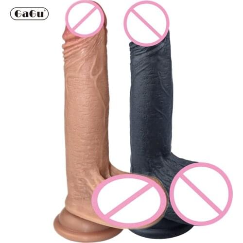 GaGu Soft Dual Layer Silicone Huge Realistic Dildo with Suction Cup Flesh Dildos for Women Lesbian Masturbation Anal Sex Toys