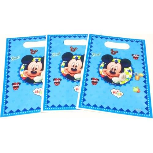 Hot Sale Wholesale 36/48/60/66pcs/lot Blue Mickey Mouse Theme Packaging Bags Plastic Bag Wedding Birthday Party Decor Gift Bags