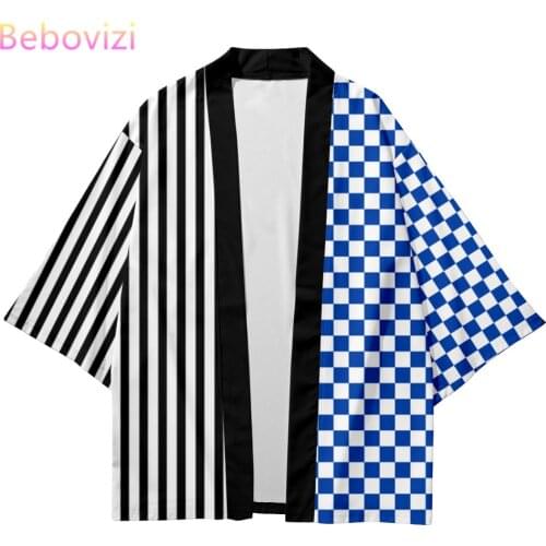Plus Size XXS-6XL 5XL Striped Checkerboard Japanese Asian Streetwear Tanjiro Kimono Cardigan Women Men Harajuku Haori Top Yukata