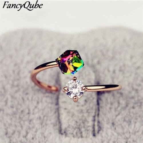 New Fashion Adjustable Open Rings Rainbow Color Zircon Stones Ring For Women Wedding Jewelry Accessories Gift