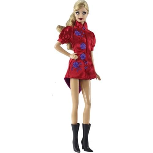 Chinese Style Red Floral Top for Barbie Doll Clothes Winter Outfits Coat Jacket Dress 1/6 BJD Accessories Kids Playhouse DIY Toy